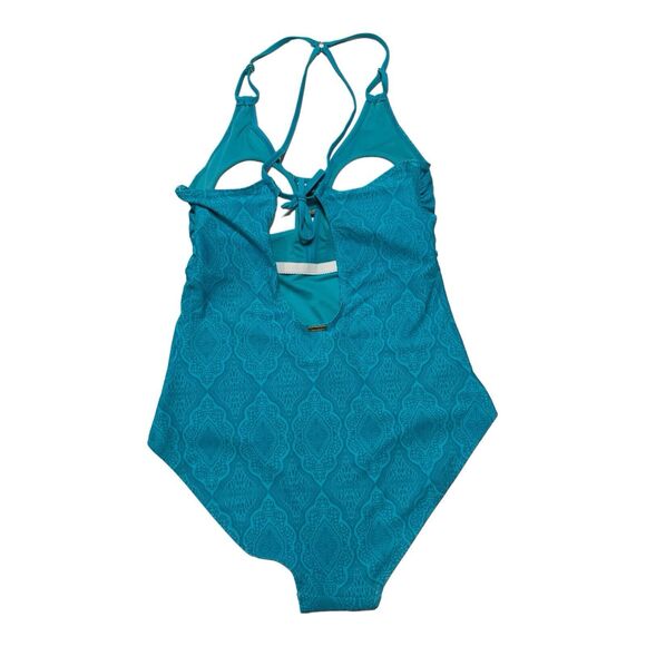 NEW - Nicole Miller Multi Teal Beach‎ Boho 1 piece double strap Swimsuit Size 10 - Picture 7 of 10